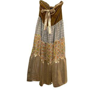 mimi liberte michel klein gold foil velvet ethnic print patchwork maxi s…
